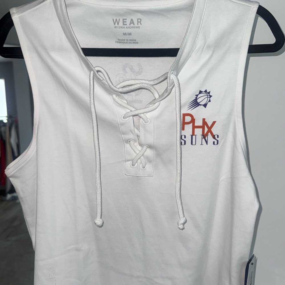 White Sleeveless Muscle Tee with Tie Front